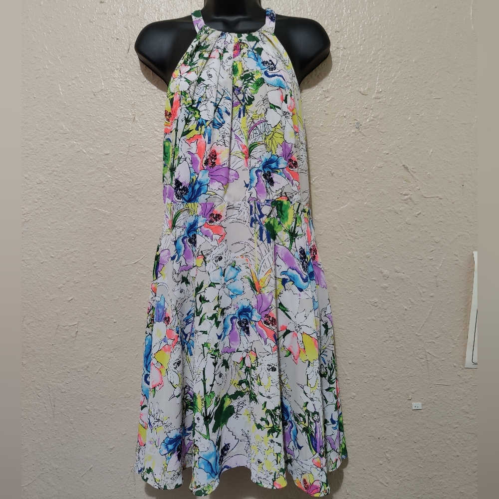 Express Neon Water Color Dress - L